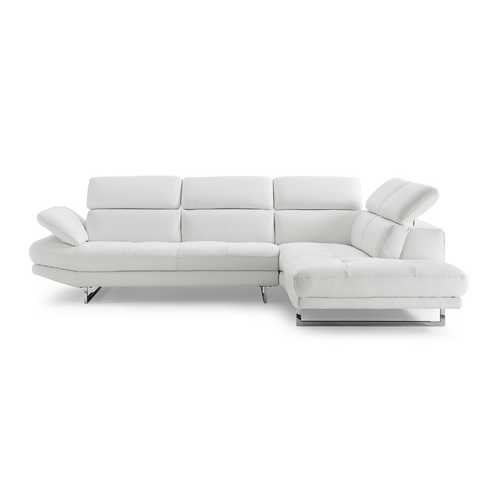 Sectional Chaise On Right When Facing  White Top Grain Italian Leather Adjustable Headrest Couch