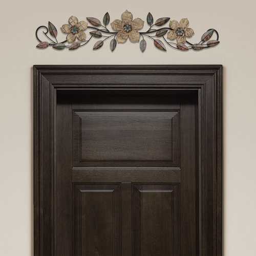 Floral and Espresso Wood Over The Door Metal Wall Decor