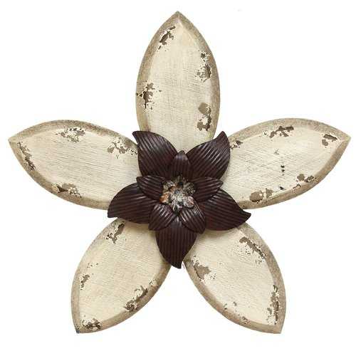 White and Espresso Antique Flower Metal Wall Decor