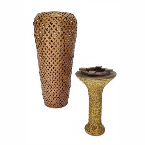 12" X 12" X 41" Brown Bamboo  Metal Bamboo Vase