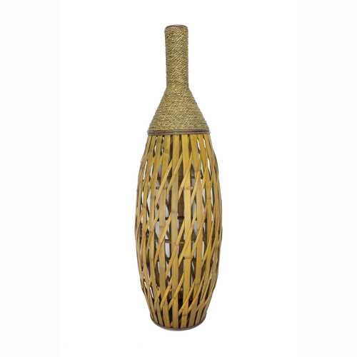 12" X 12" X 41" Brown Bamboo  Metal Bamboo Vase