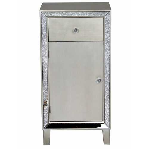 17.7" X 13" X 35.8" Brown MDF Wood Mirrored Glass Accent Cabinet with a Drawer and Door