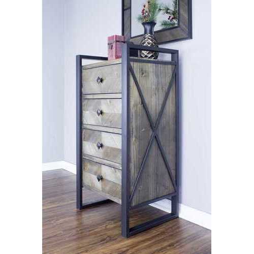 19.75" X 14.75" X 36.75" Brown Metal Wood MDF Metal Accent Cabinet with Drawers