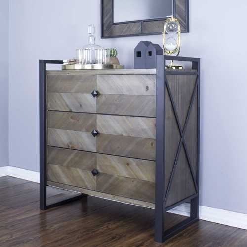 Natural White Metal Wood MDF Accent Cabinet with  Drawers
