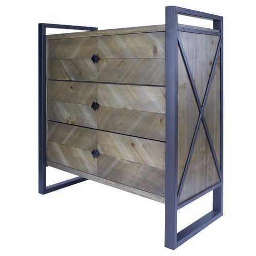 Natural White Metal Wood MDF Accent Cabinet with  Drawers