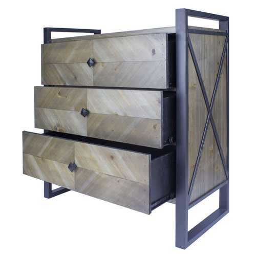 Natural White Metal Wood MDF Accent Cabinet with  Drawers