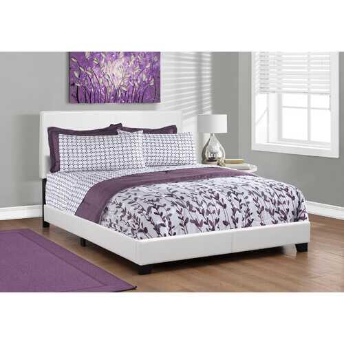 45.75" White Solid Wood MDF and Foam Queen Size Bed with Leather Look