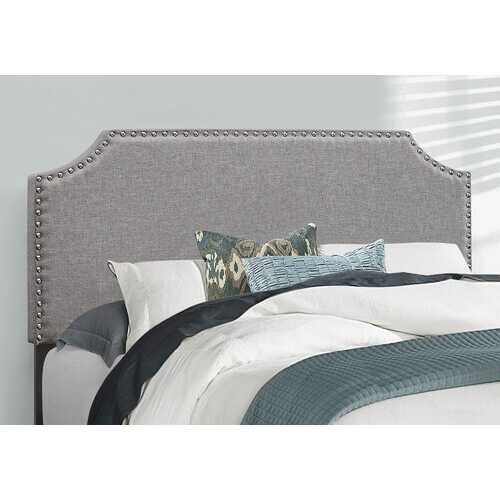 Full Size Grey Linen with Chrome Trim and Solid Wood Black Feet Bed