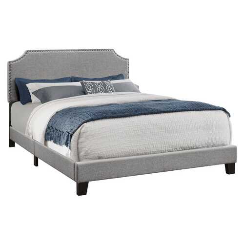 64.25" x 85.25" x 45.5" Grey Foam Solid Wood Linen Queen Size Bed with a Chrome Trim