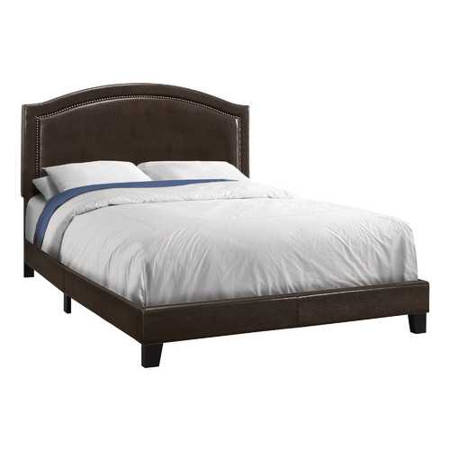 64.5" x 85.75" x 51.5" Brown Foam Solid Wood Leather Look  Queen Size Bed