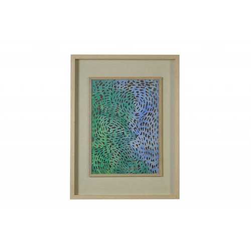 Swirling Blues and Greens Light Wood Shadowbox Wall Art