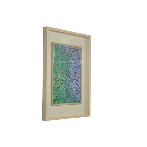 Swirling Blues and Greens Light Wood Shadowbox Wall Art