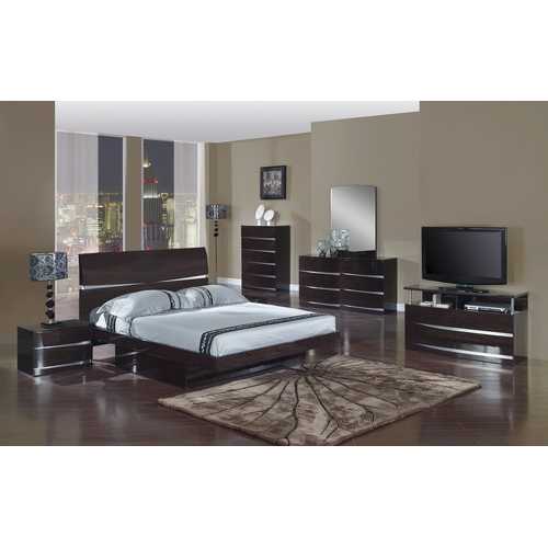 80" X 80"  X 42.5" 4pc Eastern King Modern Wenge High Gloss Wenge Bedroom Set