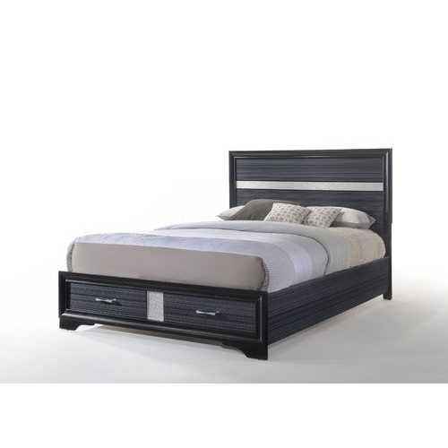 79" X 84" X 50" Black Wood Eastern King Bed w/Storage