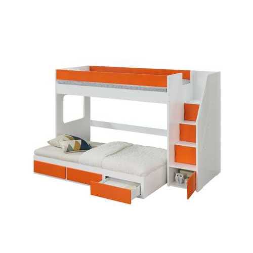 41" X 97" X 64" White Orange Wood Veneer LVL Loft Bed wStorage Ladder