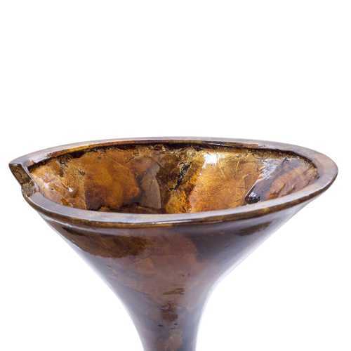 Ora Copper Brown Amber Ceramic Foil and Lacquer Trumpet Vase