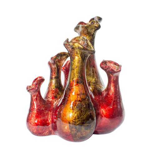 Fila Red Copper Gold Foil and Lacquer 5 Bud Ceramic Vase