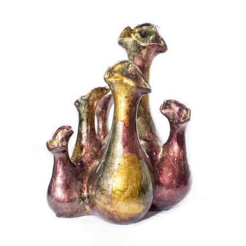 Fila Burgundy Amber Brown Foil and Lacquer 5 Bud Ceramic Vase