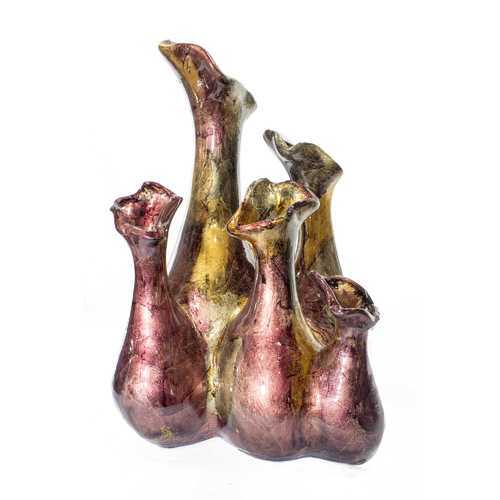 Fila Burgundy Amber Brown Foil and Lacquer 5 Bud Ceramic Vase