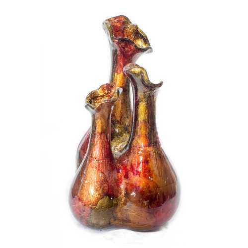 8.75" X 7.75" X 13.75" Copper Red Gold Ceramic Foiled and Lacquered Bud Vase