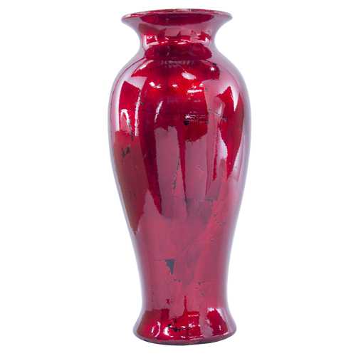 8.75" X 8.75" X 21.25" Red Ceramic Lacquered Vase