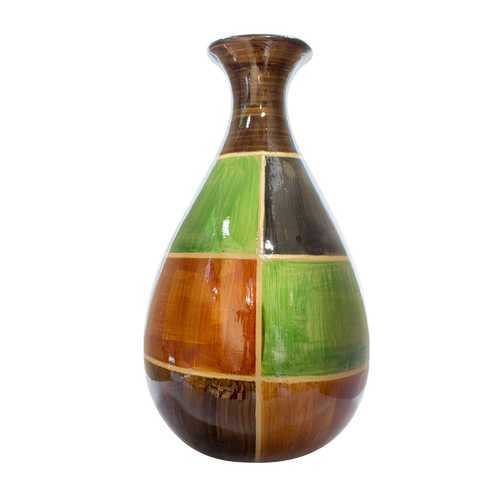 9" X 6.25" X 18.5" Brown Green Copper Gold Ceramic Lacquered Modern Vase
