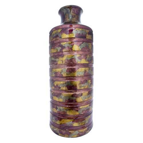 8.75" X 8.75" X 24" Burgundy Amber Brown Ceramic Foiled and Lacquered Cylinder Vase