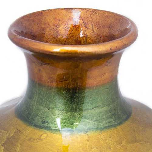 Orange Green Amber Brown Ceramic Lacquer Strip Cylinder Vase