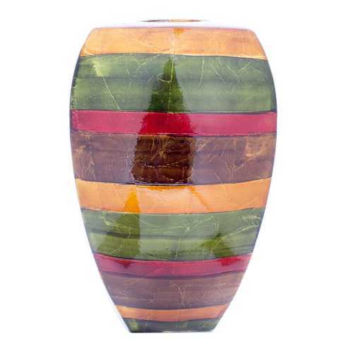 10" X 6.75" X 17.75" Green Red Brown Copper Ceramic Lacquered Striped Modern Vase