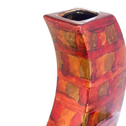 Contemporary Copper Red Gold Ceramic Foil and Lacquer Leaning Vase