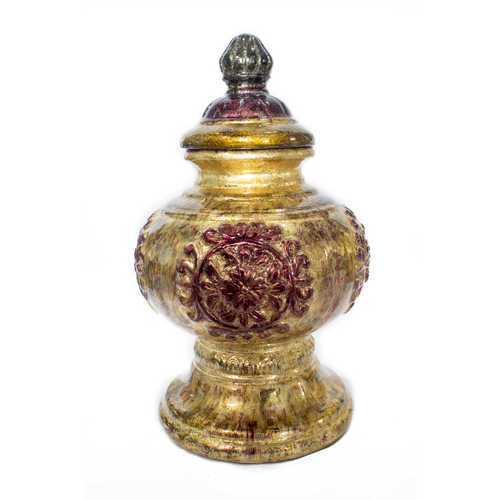 Ava Amber Burgundy Green Ceramic Foil and Lacquer Urn Vase
