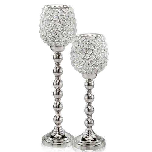 5" x 5" x 18" Silver Crystal Tall Candleholder