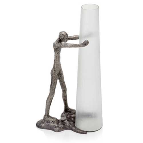 8" x 13" x 23" Antique Silver Chiseled Glass Tall Vase