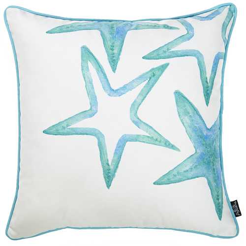 18"x18" White with Blue Marine Stars Decorative Throw Pillow Cover Printed