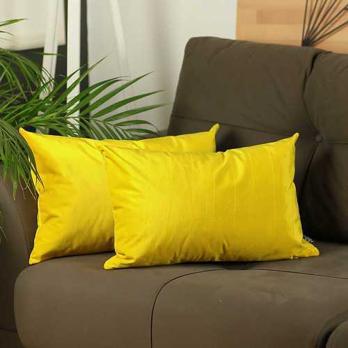 21"x14" Yellow Velvet Decorative Throw Pillow Cover (2 Pcs in set)