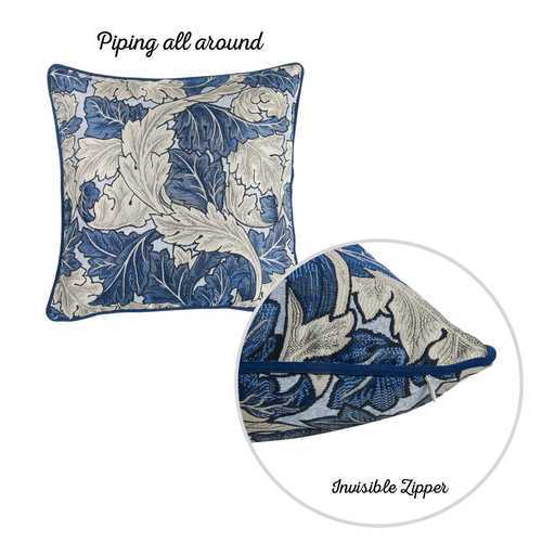 Blue and Grey Jacquard Leaf Decorative Throw Pillow Cover