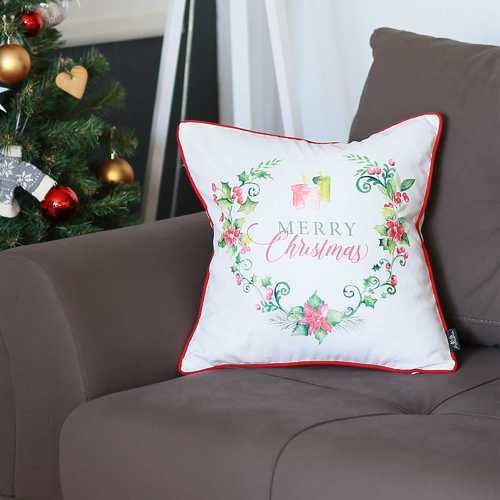 18"x18" Christmas Flowers Printed Decorative Throw Pillow Cover