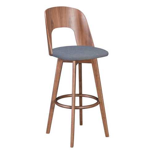 18.1" x 21.1" x 44.9" Walnut & Dark Gray, Poly Blend, Wood Veneer, Barstool - Set of 2
