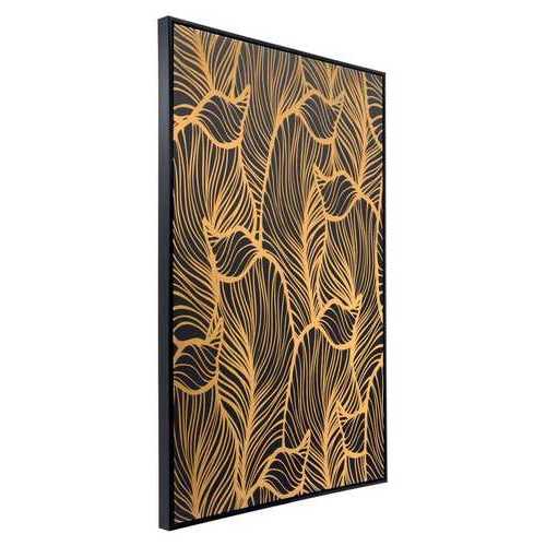 Bold Black and Gold Flora Canvas on Pinewood Frame