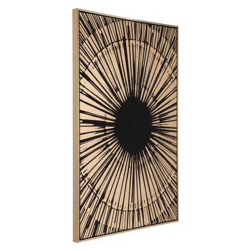 33" x 2" x 48" Black and Gold Pine Wood Sunburst Canvas