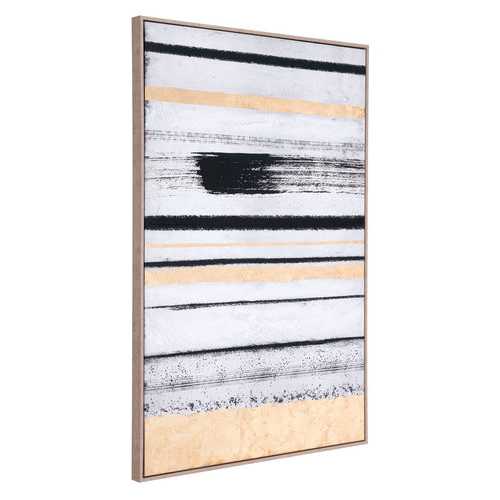 33" x 2" x 48" Black & Gold, Pine Wood, Brush Strokes Canvas
