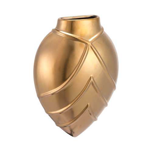 2.8" x 6.1" x 8.1" Matte Gold, Stoneware, Rayas Wall Vase