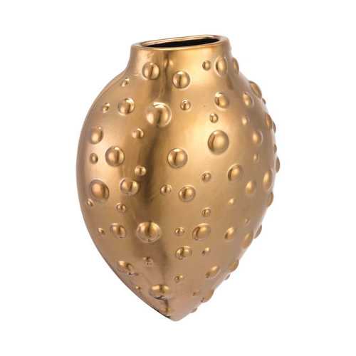 2.8" x 6.1" x 8.1" Matte Gold, Stoneware, Puntos Wall Vase