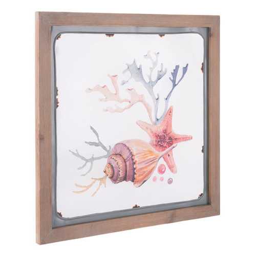 19.7" x 0.8" x 19.7" Multicolor, Fir Wood, Steel & MDF, Sea 1 Wall Decor