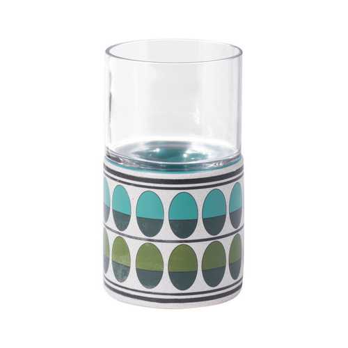 4.1" x 4.1" x 7.3" Green and Teal Ceramic and Glass Small Candle Holder