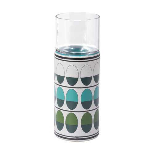4.1" x 4.1" x 13" Green and Teal Ceramic and Glass Medium Candle Holder