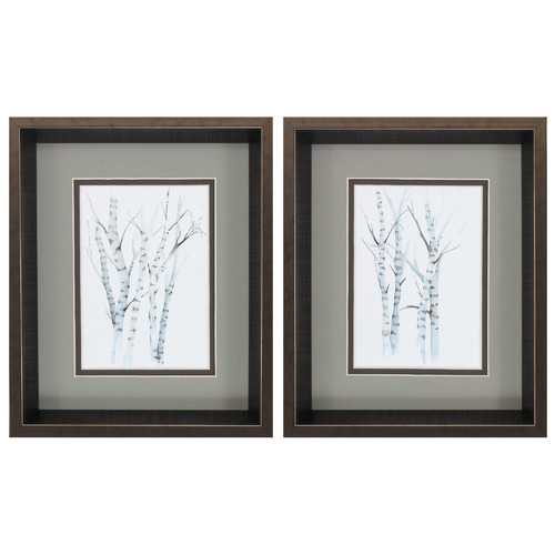 10" X 12" Brushed Silver Frame Aquarelle Birches (Set of 2)
