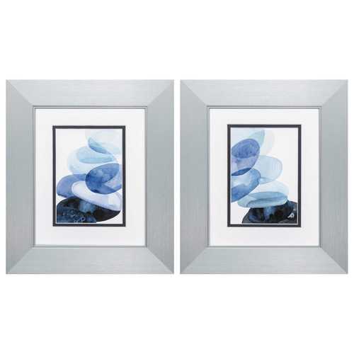 12" X 14" Silver Frame River Worn Pebbles (Set of 2)