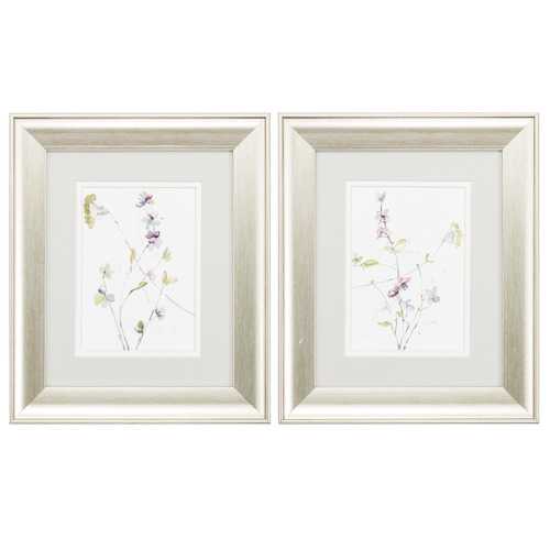 11" X 13" Brushed Silver Frame Branches & Blossoms (Set of 2)