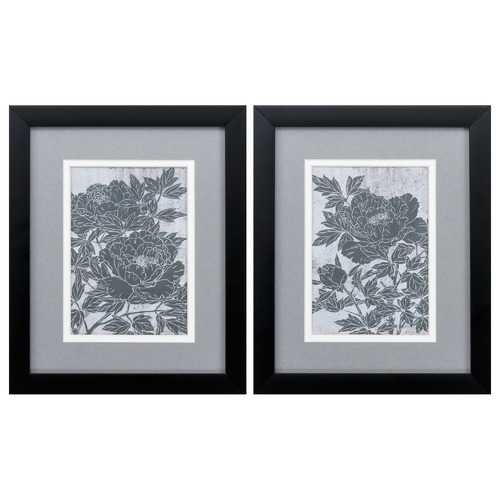 9" X 11" Silver Frame Blooming Peony (Set of 2)